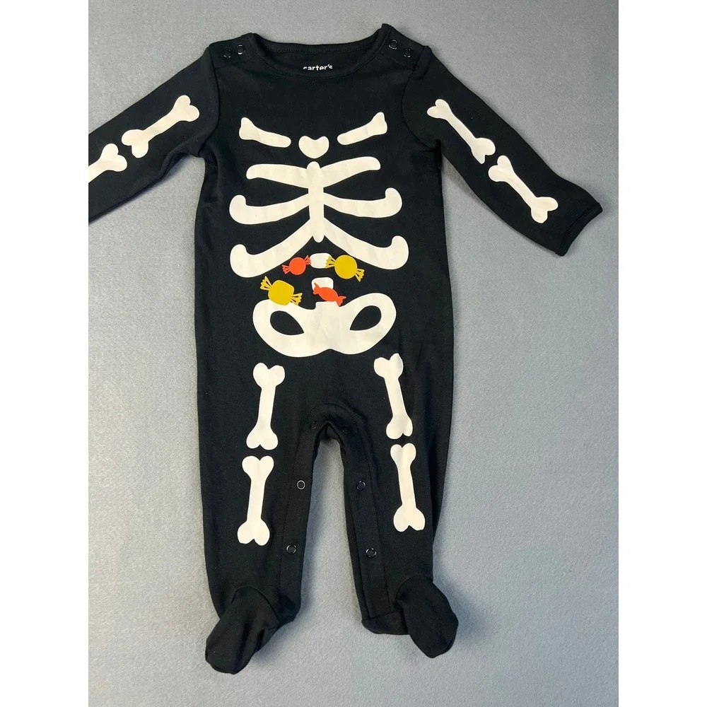 Carter's Skeleton Candy Romper Sleeper‎ Spooky Goth Streetwear Black Cotton 6M